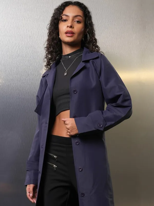Tokyo Talkies Women Navy Blue Open Front Jacket