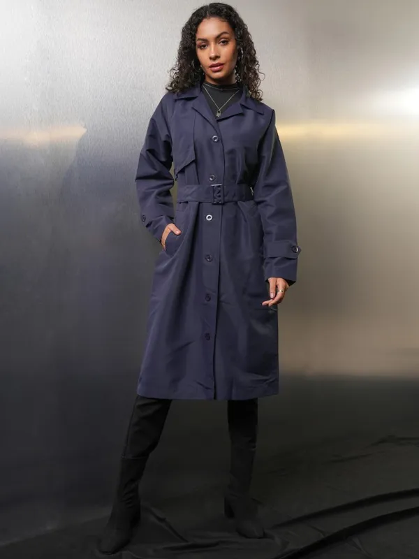 Tokyo Talkies Women Navy Blue Open Front Jacket