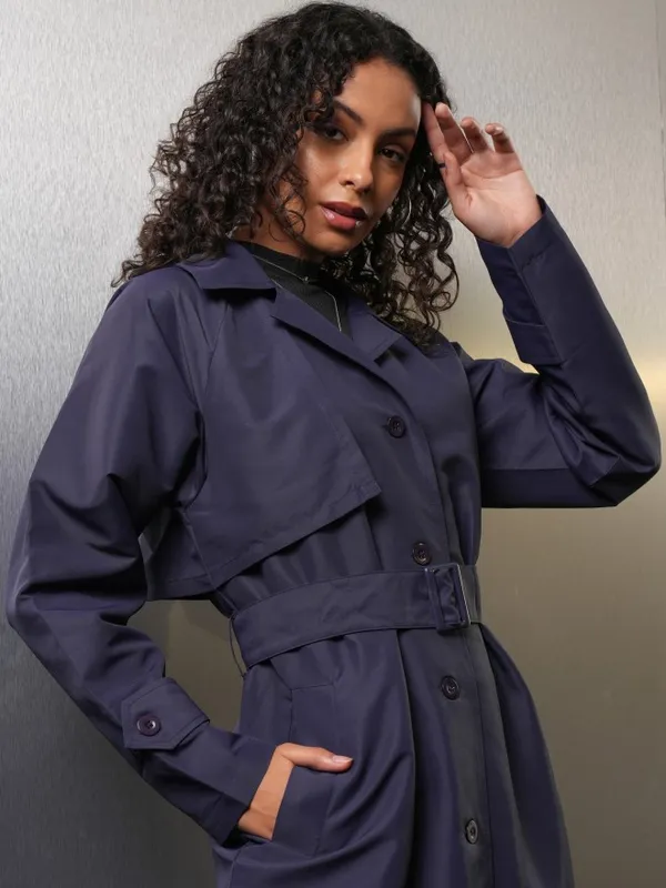 Tokyo Talkies Women Navy Blue Open Front Jacket