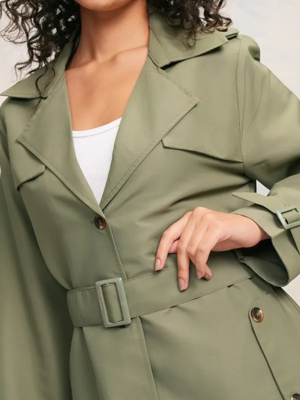 Tokyo Talkies Women Olive Open Front Trench Coat
