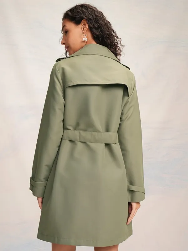 Tokyo Talkies Women Olive Trench Coat