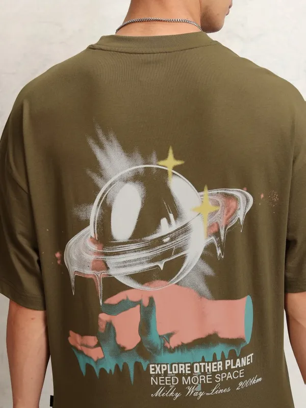 Men Printed Round Neck Oversized Fit T-Shirt