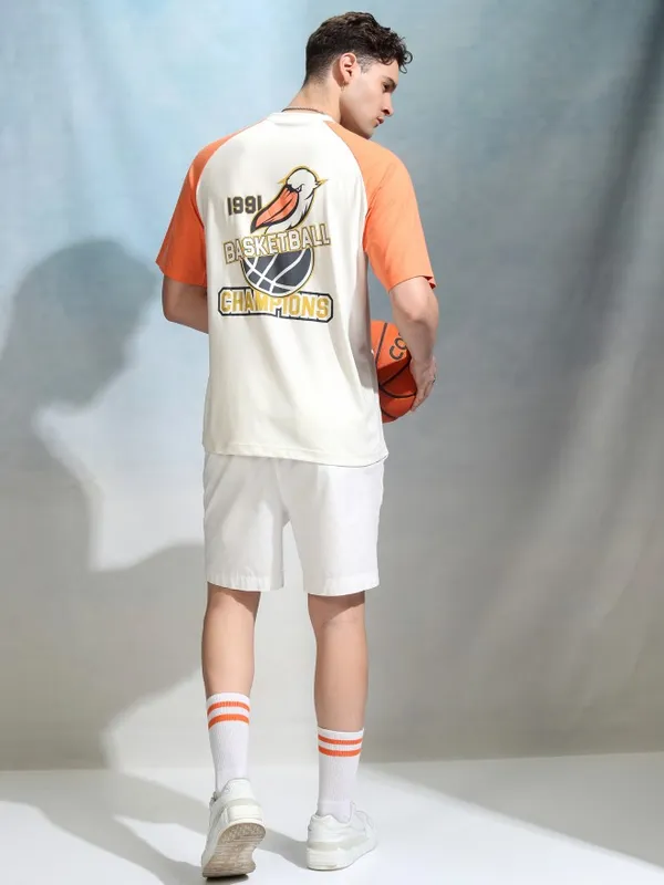 Highlander Men Off White Printed Round Neck Oversized Fit T-Shirt