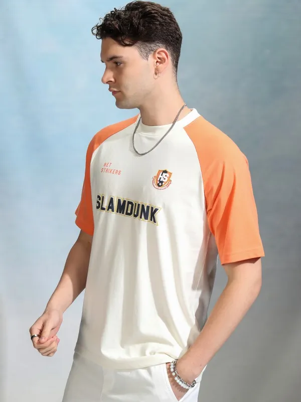 Highlander Men Off White Printed Round Neck Oversized Fit T-Shirt