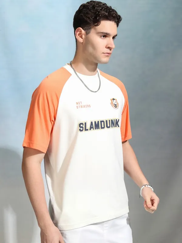Highlander Men Off White Printed Round Neck Oversized Fit T-Shirt