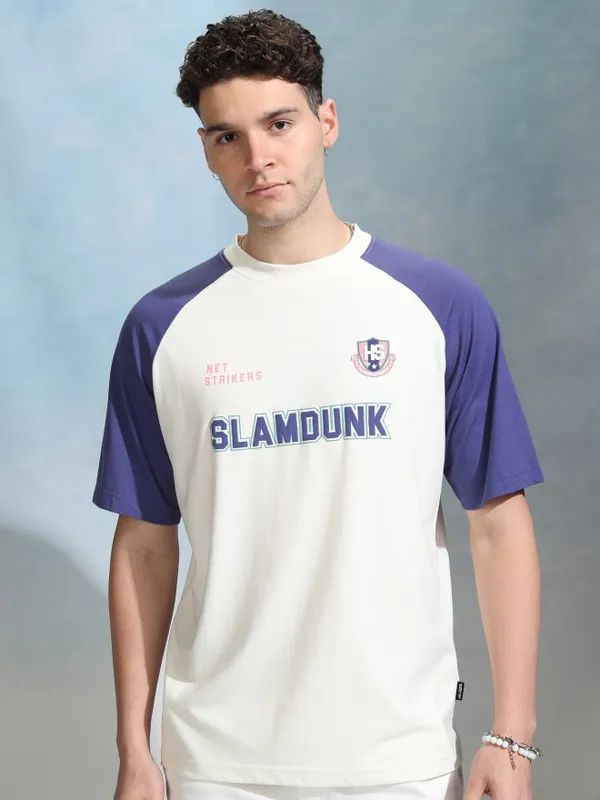 Highlander Men Off White Printed Round Neck Oversized Fit T-Shirt