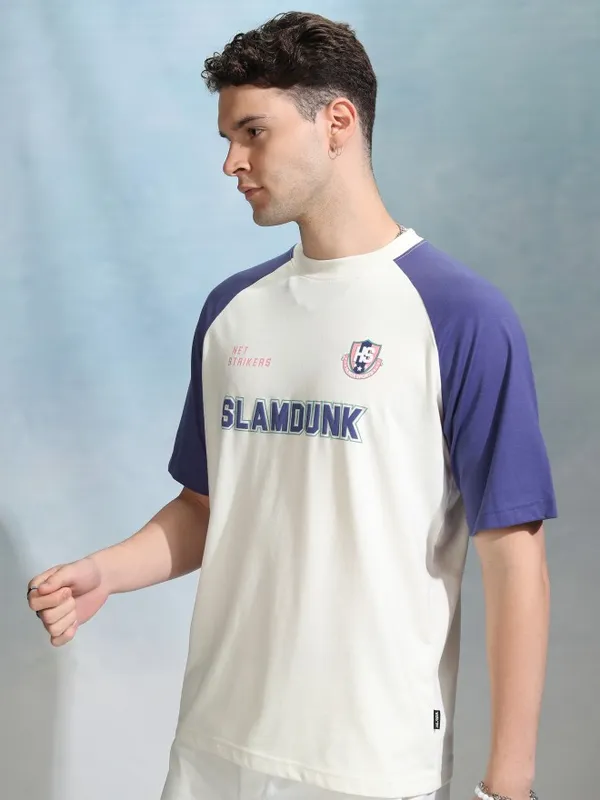 Highlander Men Off White Printed Round Neck Oversized Fit T-Shirt