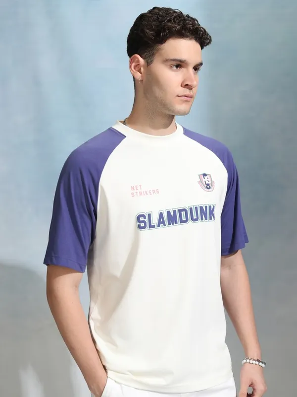 Highlander Men Off White Printed Round Neck Oversized Fit T-Shirt