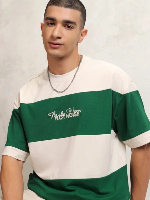 Men Striped Round Neck Oversized Fit T-Shirt