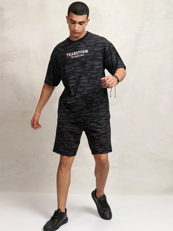 Highlander Men Black T-Shirt With Shorts Co-Ords