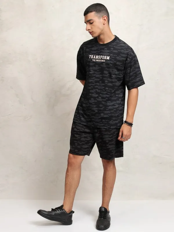 Highlander Men Black T-Shirt With Shorts Co-Ords
