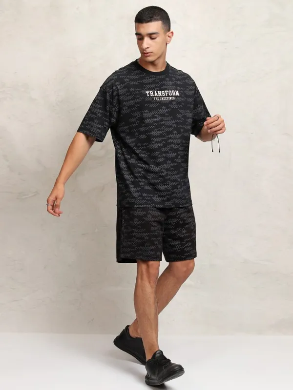Highlander Men Black T-Shirt With Shorts Co-Ords