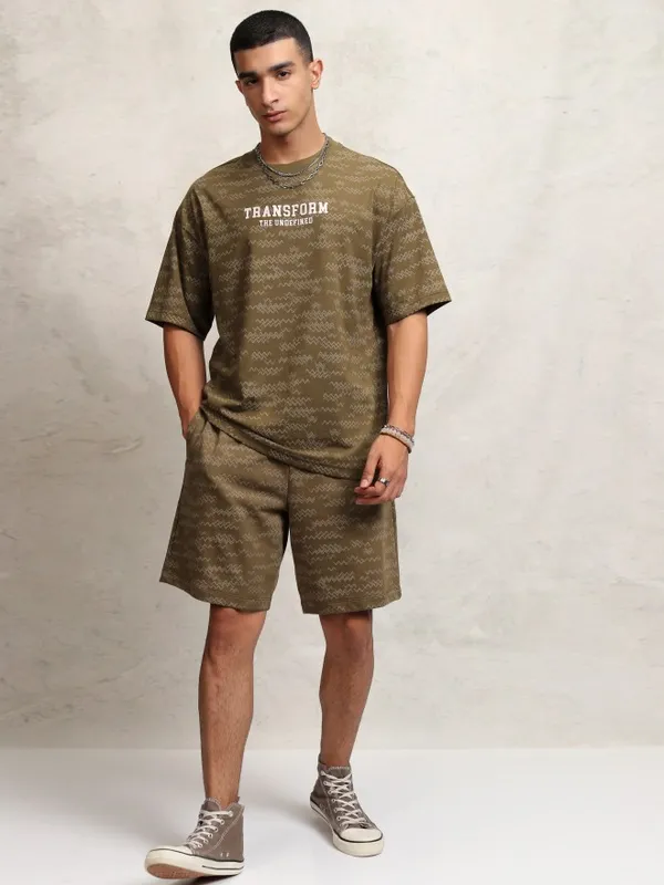 Highlander Men Brown T-Shirt With Shorts Co-Ords
