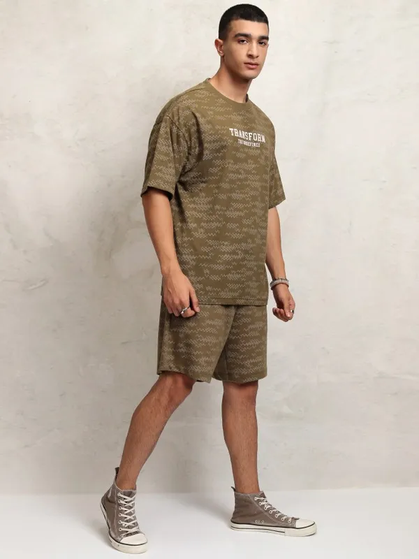 Highlander Men Brown T-Shirt With Shorts Co-Ords