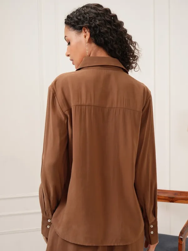 Tokyo Talkies Women Brown Solid Regular Fit Casual Shirt
