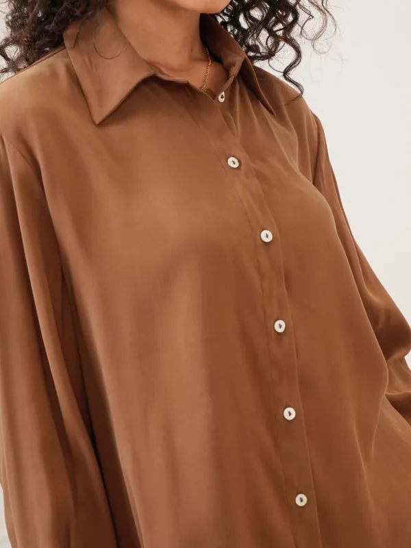 Tokyo Talkies Women Brown Solid Regular Fit Casual Shirt