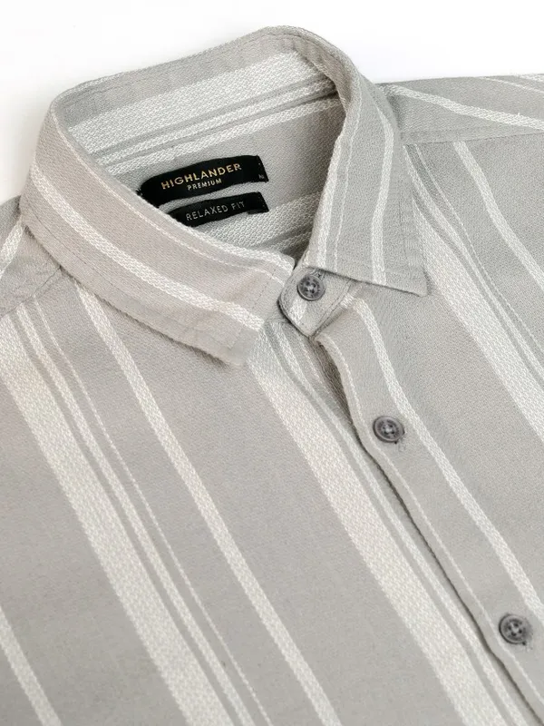 Highlander Men Grey Striped Relaxed Fit Casual Shirt