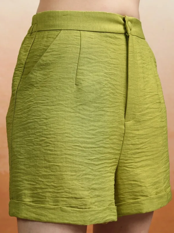 Vishudh Women Lime Green Coat With Shorts Co-Ords