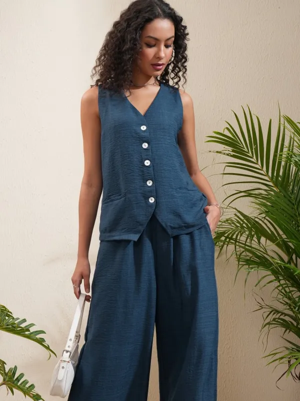 Vishudh Women Blue Top With Trousers Co-Ords