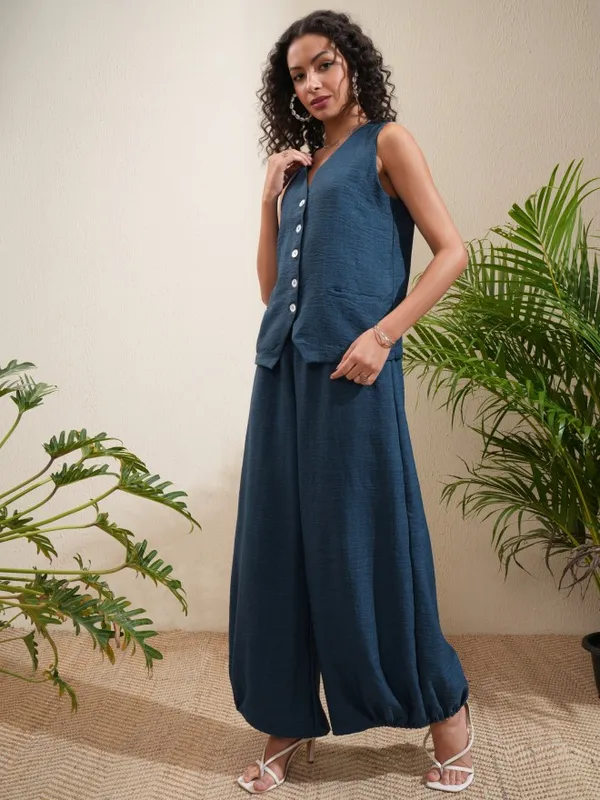 Vishudh Women Blue Top With Trousers Co-Ords