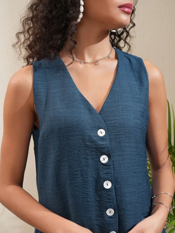 Vishudh Women Blue Top With Trousers Co-Ords