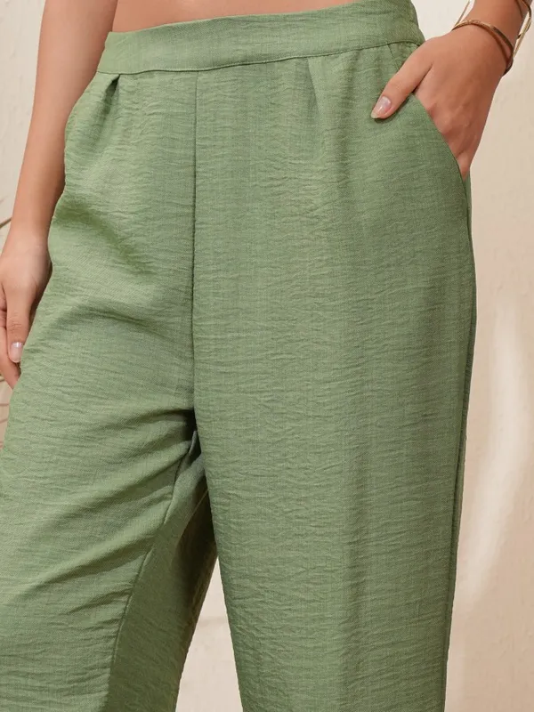 Vishudh Women Green Shirt With Trousers Co-Ords