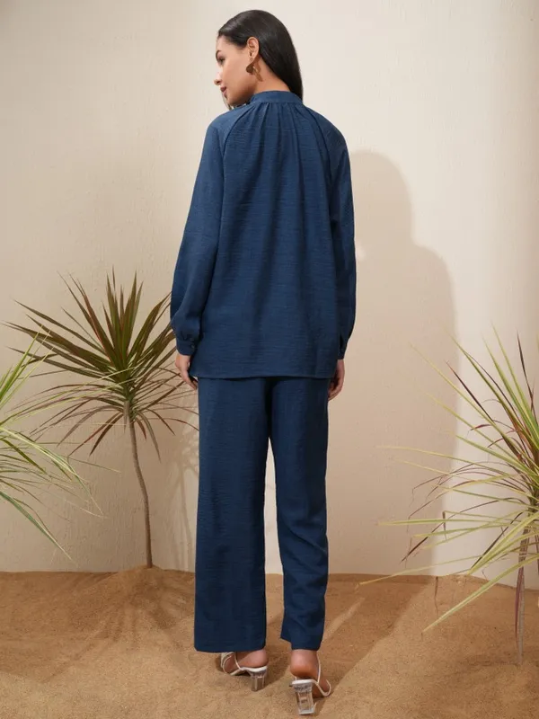 Vishudh Women Navy Blue Shirt With Trousers Co-Ords