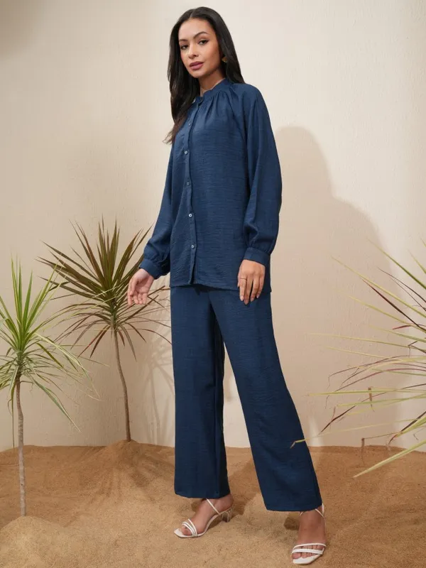 Vishudh Women Navy Blue Shirt With Trousers Co-Ords