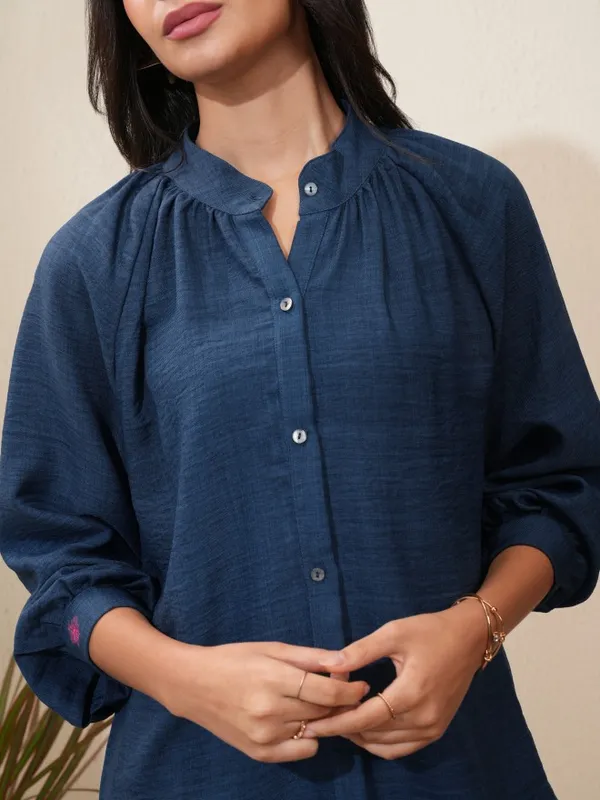 Vishudh Women Navy Blue Shirt With Trousers Co-Ords