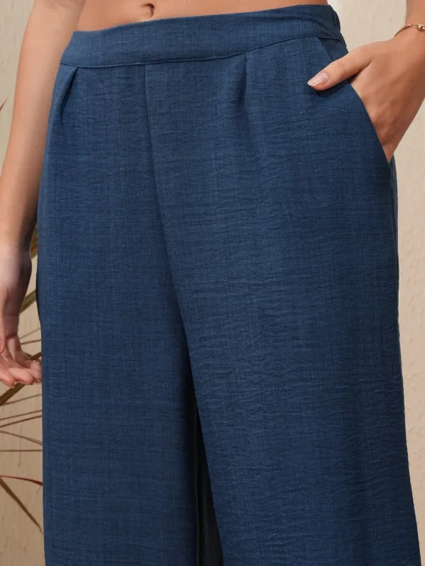 Vishudh Women Navy Blue Shirt With Trousers Co-Ords
