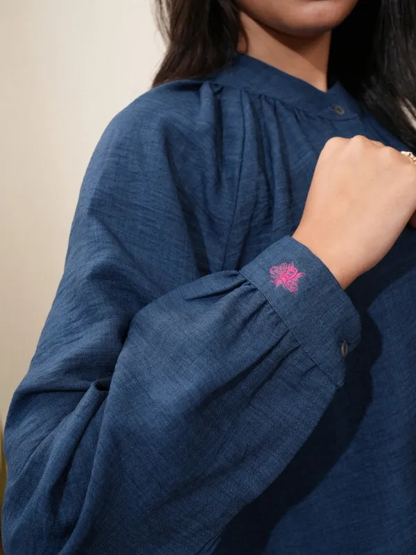 Vishudh Women Navy Blue Shirt With Trousers Co-Ords