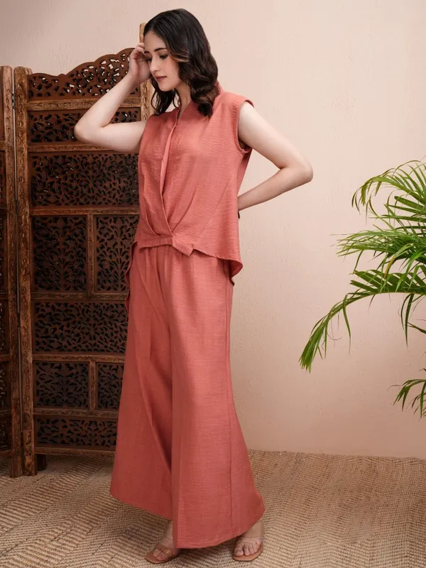 Vishudh Women Rust Top With Trousers Co-Ords