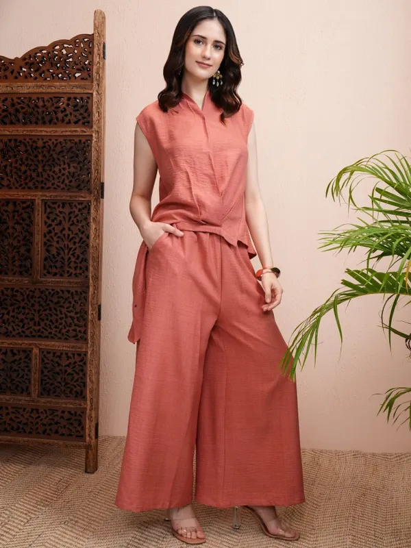 Vishudh Women Rust Top With Trousers Co-Ords