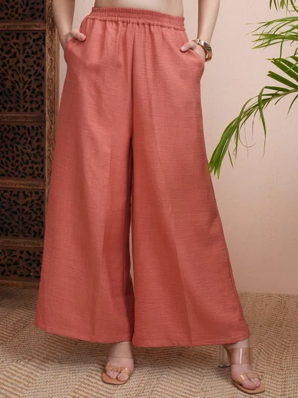 Vishudh Women Rust Top With Trousers Co-Ords