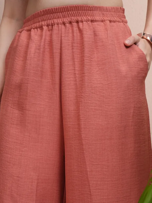 Vishudh Women Rust Top With Trousers Co-Ords