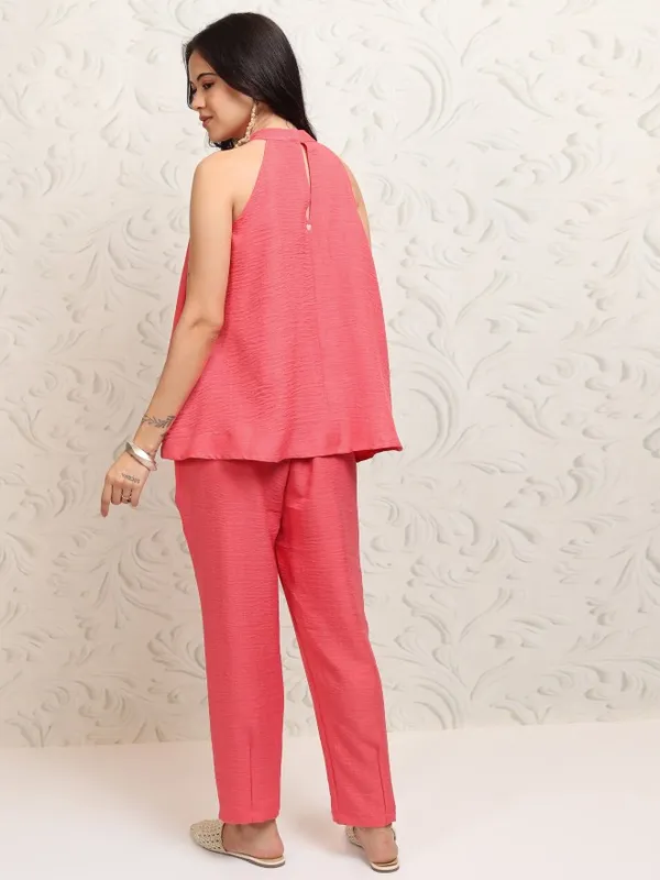 Tokyo Talkies Women Coral Top With Trousers Co-Ords