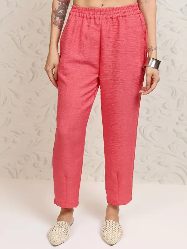 Tokyo Talkies Women Coral Top With Trousers Co-Ords
