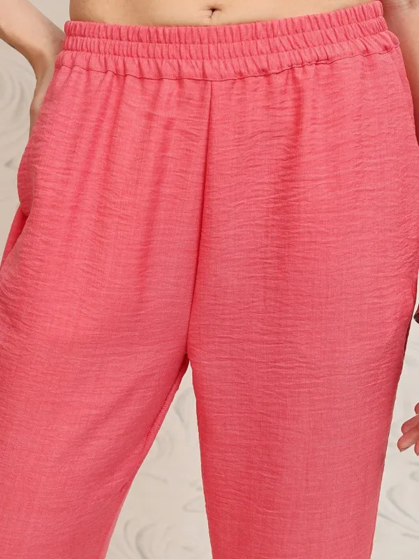 Tokyo Talkies Women Coral Top With Trousers Co-Ords