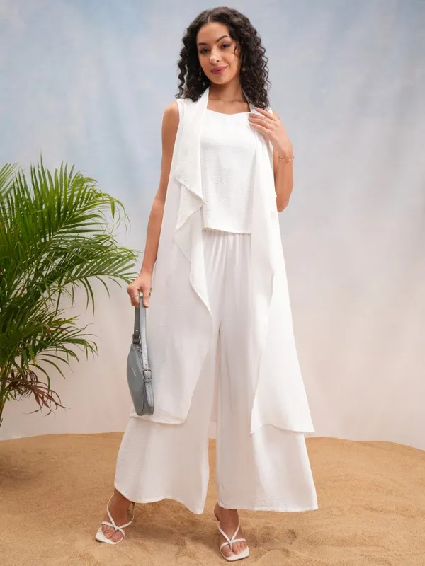 Vishudh Women Off White Top With Trousers Co-Ords