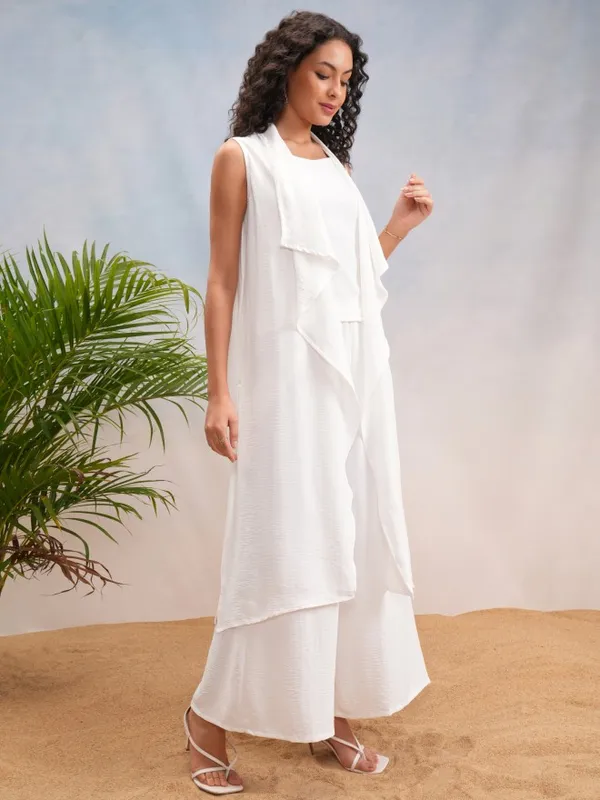Vishudh Women Off White Top With Trousers Co-Ords