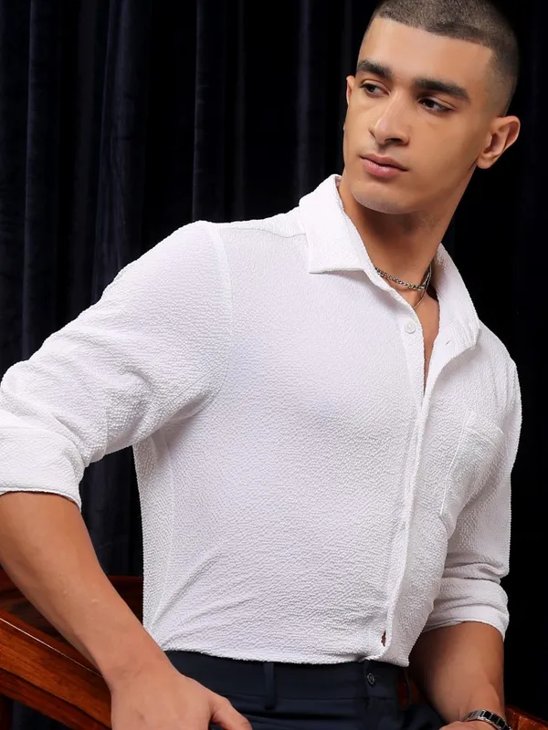 Ketch Men Black Textured Slim Fit Casual Shirt