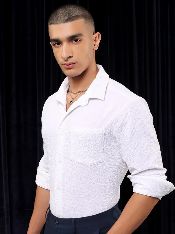 Ketch Men Black Textured Slim Fit Casual Shirt