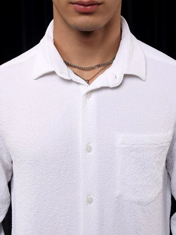 Ketch Men Black Textured Slim Fit Casual Shirt