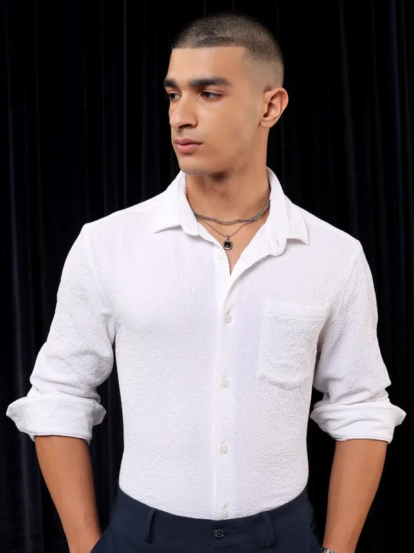 Ketch Men Black Textured Slim Fit Casual Shirt