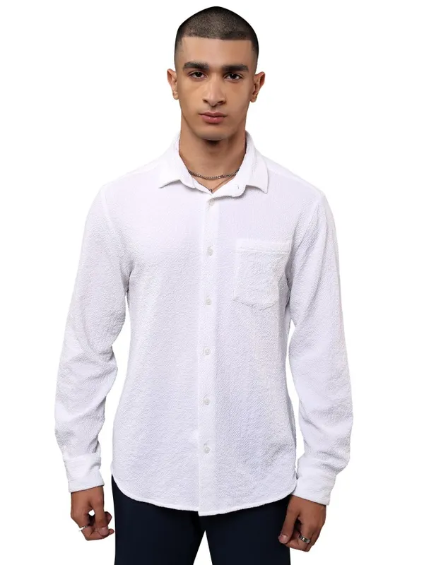 Ketch Men Black Textured Slim Fit Casual Shirt