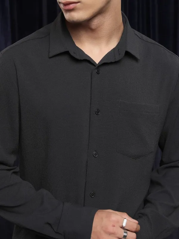 Ketch Men Black Solid Slim Fit Casual Shirt