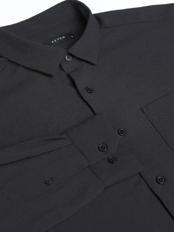 Ketch Men Black Solid Slim Fit Casual Shirt
