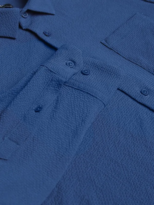 Ketch Men Blue Textured Slim Fit Casual Shirt
