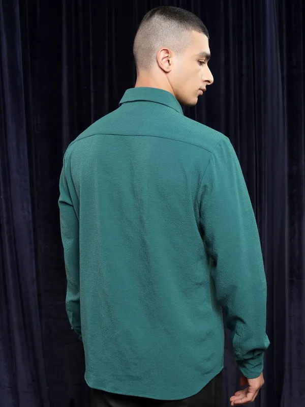 Ketch Men Teal Solid Slim Fit Casual Shirt