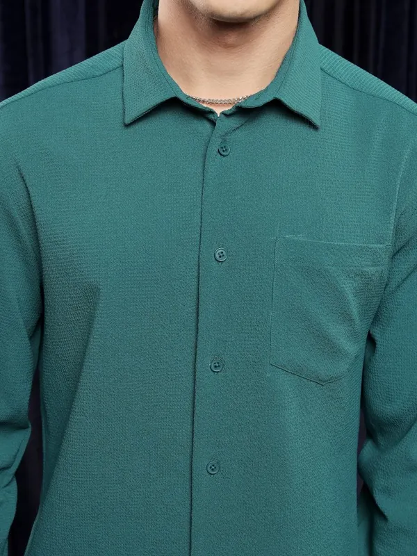 Ketch Men Teal Solid Slim Fit Casual Shirt